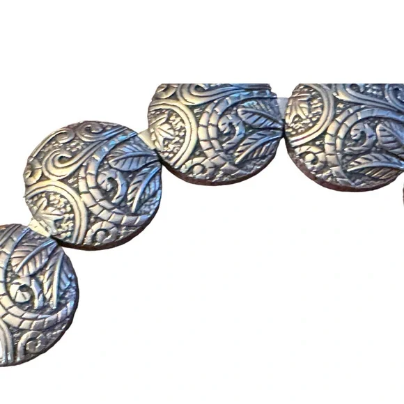 Stunning ornate scroll work design antiqued SILPADA sterling disk link bracelet - Picture 5 of 9